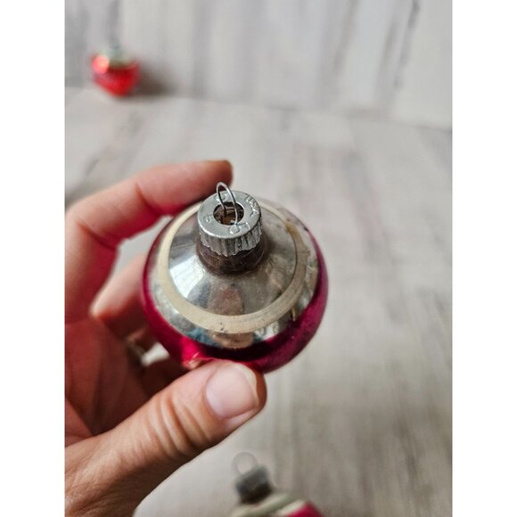 Vintage radko indent double teardrop pink striped ornament mercury glass Xmas tr - Picture 6 of 14